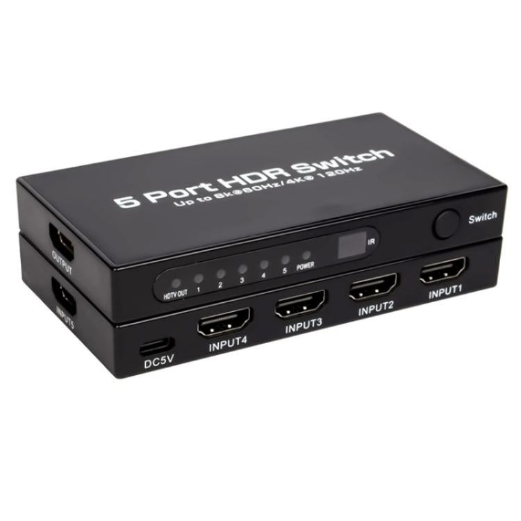 Q8-5 For Home Theater / Office HDMI 2.1 5x1 Switch 8K 60Hz Gaming Video Switcher Control, US Plug, EU Plug Q8-5 For Home Theater / Office HDMI 2.1 5x1 Switch 8K 60Hz Gaming Video Switcher Control, US Plug, EU Plug